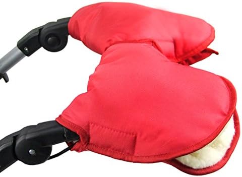 Bambini World Universal Muff/Hand Warmer for Pushchairs, Buggies Jogging Jogger with Wool Red Set of 2