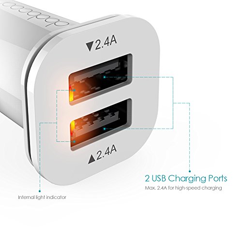 dodocool Mini Cargador de coche 24W 4 8A Dual USB Cargador m  s peque  o y compacto para Phone 6s  iPad  Samsung Galaxy S7 y otros Dispositivos Color Blanco