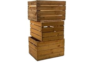 KISTENKOLLI ALTES LAND Lot de 3 cagettes à fruits/vin vintage en bois massif - Dimensions : env. 49 x 42 x 31 cm