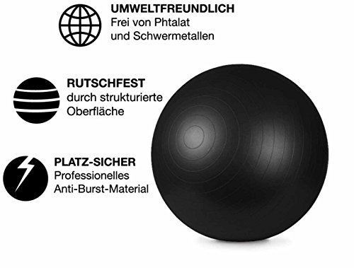 55cm bis 85cm Gymnastikball Büroball Fitnessball Robuster Sitzball Pilatesball / sehr hohe Belastbarkeit / 9x Farben (grün blau rot pink lila silber schwarz gelb türkis) / inklusive Luftpumpe (Ballpumpe) - 4