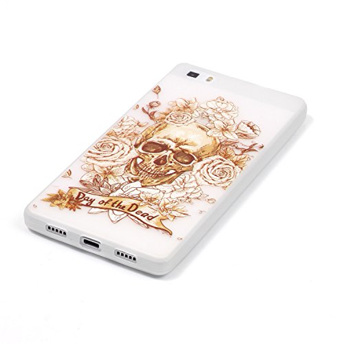 Huawei P8 Lite Hülle,Huawei P8 Lite Case,Huawei P8 Lite Cover,ikasus® TPU Silikon Schutzhülle Case Hülle für Huawei P8 Lite,Beleuchtete Weiche TPU mit Schwarz Gemalte Muster Handyhülle Huawei P8 Lite Silikon Hülle [Leuchtende Transluzent] Stoßdämpfend Transparent TPU Silikon Schutz Handy Hülle Case Tasche Silikon Crystal Case Durchsichtig Schutzhülle Etui Bumper für Huawei P8 Lite – Rose Blumen Schädel - 3