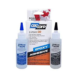 C-POXY 30 by CECCORP is a fast/mid setting 30 minutes epoxy adhesive/glue. Recommended for bonding metal, ceramics, stone, glass, concrete, wood, fiberglass and many plastics. Product Name