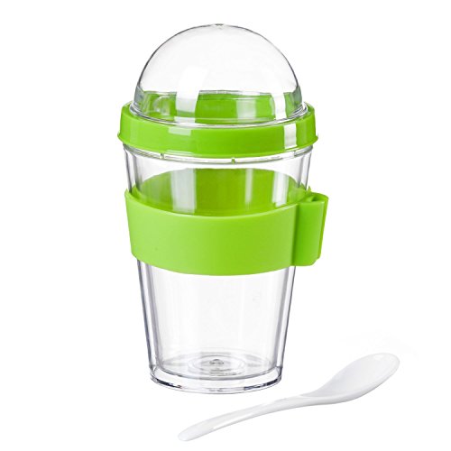 Müsli-to-Go Joghurtbecher to go Müslibecher Müslischale Joghurt Becher mit dichtem Deckel Grün - 2