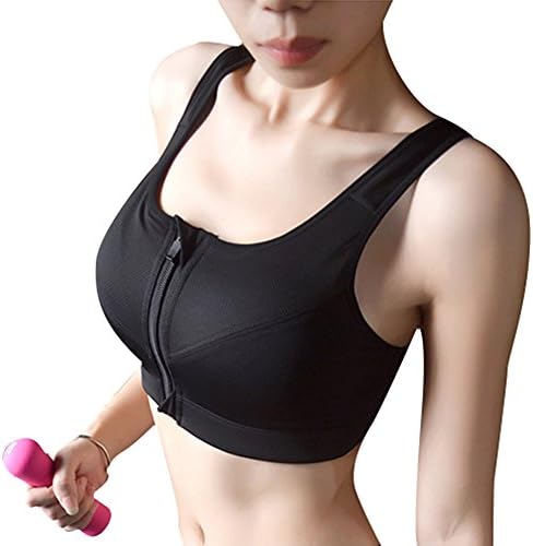 Startony Womens Zip Front Padded Wirefree Push up High Impact Yoga Sports Bra