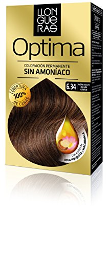 Llongueras Optima Tinte de Cabello Permanente sin Amoniaco Tono #6.34 Rubio Oscuro Dorado Cobrizo