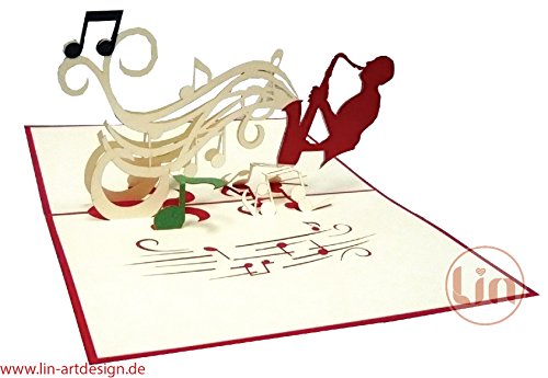 LIN-POP UP Karten Geburtstagskarten Gutscheinkarten Musik Konzert, Saxophon - 3