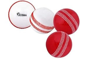 Kosma Pack of 4 Windball Cricket Ball | Indoor & Outdoor Soft Training Cricket Ball for Coaching Practice (2 Pc each White with Red Seam & Red with White Seam)