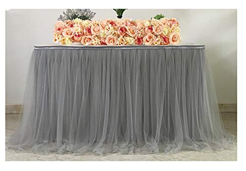 Lelestar Compleanno di Tabella Gonna Panno Bianco, Tabella Gonna Tulle per La Sposa, Baby Shower Party Round Square Tavolo Decorating Home Decoration 183 X 77cm (Grigio)