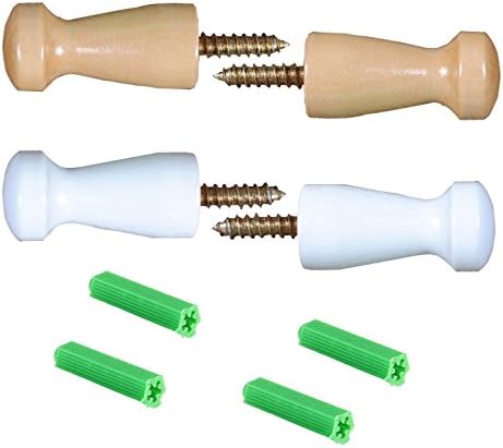 Umsole 4 Pieces Solid Wood Wall-Mount Robe Hook Coat Hook Towel Wall Hook with 4 Pieces Self-Drilling Screw,White and Wood Color