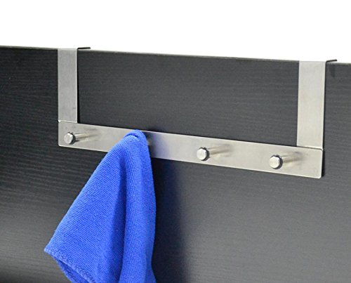 Türhakenleiste Türhängeleiste für Türen bis ca. 20 mm Falzstärke Edelstahl 30 x 10 cm Silber 4 Haken bis Max 8 kg belastbar (1stk) - 7