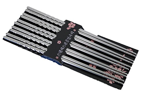 TEMO 5 pares de acero inoxidable espiral palillos Plato de lavado de seguridad 10pc Asian Kitchen GC