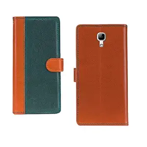 Pinaaki Enterprises Micromax Q424 PU Leather Vintage Flip Cover Case | Wallet Stand |Complete Protection Cover for Micromax Q424 - Camel and Green