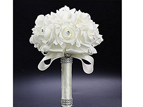 StillCool® shifashionshop Romantische Hochzeit Bunte Künstliche Blumenstrauß der Braut (18cm*24cm, Cremeweiß)