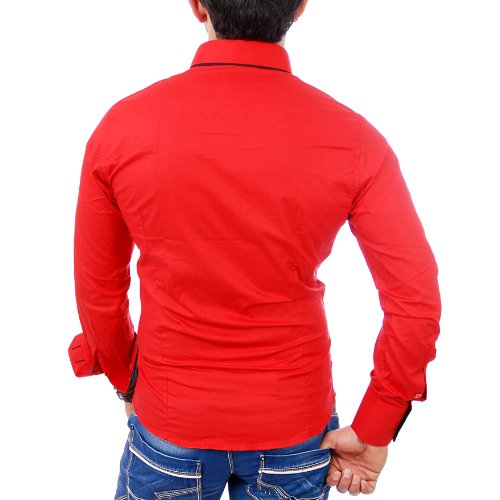 Reslad Herren-Hemd Slim Fit Kontrast Langarm-Hemd Alabama RS-7050 Rot-Schwarz