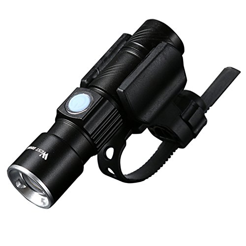 West Radfahren Bike USB wiederaufladbar Licht Super Bright LED Set, Mountain Bike, 3 Leuchtmodi, verstellbare Distanz Beleuchtung, Wasser beständig, Schwarz, Gold, einfach zu montieren, Scheinwerfer mit Lampenhalter