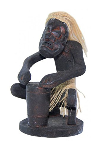 Deko Figur Asmat mit Trommel aus Albesia Holz braun, 15 cm, afrikanische Holzfigur Schutzgeist aus Bali