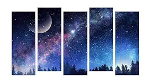 Paper Plane Design Photo Frames for Wall Decoration Space Galaxy View Picture Split Panels Art Decor Set of Paintings in Living Room Bedroom Hotel Office, Sun-Board, Size 27 x 50 inches, 5 Frame