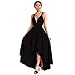 Produktbild Amphia Damen Abendkleid mit Tiefer V-Ausschnitt Bunte Kleider Asymmetrisch Schlitz Maxikleider Sommerkleider Partykleider Cocktailkleid (Schwarz, S)
