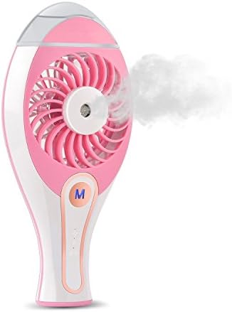 Jinberry Portable USB Rechargeable Mini Humidifier Fan for Office Home or Outdoor, Multifunctional Handheld Cooling Electric Personal Misting Fan - Pink