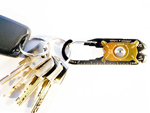 OUTDOOR SAXX 20-in-1 Outdoor Auto Fahrrad Reise Schlüsselanhänger MultiTool Karabiner Tool zB. für Schlüsselbund, Rucksack, Schraubendreher, Schraubenschlüssel, Büchsenöffner, Lineal – Edelstahl - 5