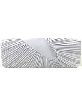 Silver Clutch Abendtasche elegant und handlich mit Strass 30x6cm - 60cm Kette Ux