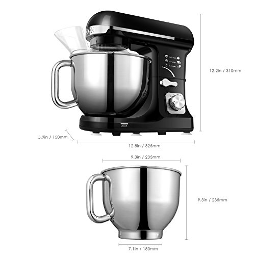 Aicok Küchenmaschine Edelstahl-Rührschüssel Durchlaufschnitzler 1000 Watt MK-37 Doppel-Beater 6-Gang mit 5-Liter Edelstahl-Schüssel, schwarz - 6