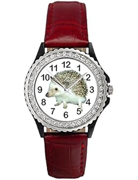 Timest - Igel - Strass Damenuhr mit Lederarmband in rot Rund Analog Quarz CSG0085r