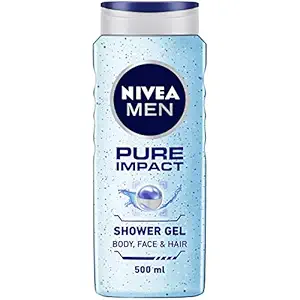 NIVEA Men Body Wash, Pure Impact with Purifying Micro Particles, Shower Gel for Body, Face & Hair, 500 ml