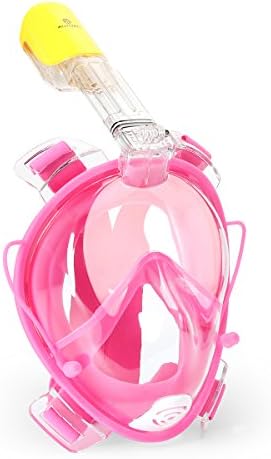 AUTOXEL Full Face Snorkel Mask, 180° Panoramic View, GoPro Compatible, Anti-Fog and Anti-Leak Design, EasyBreath Diving Mask for Adults with Waterproof Earplugs and Longer Snorkeling Tube, Pink S/M