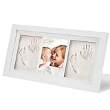 Baby Bilderrahmen für Handabdruck- und Fussabdruck, Echtholz Babyrahmen mit sicherem Acrylglas und keine giftigen, sicheren Abdruckmasse - 2