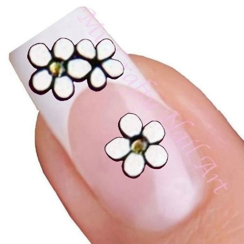 White and Gold Flower (Daisy) Adhesive Nail Stickers Art