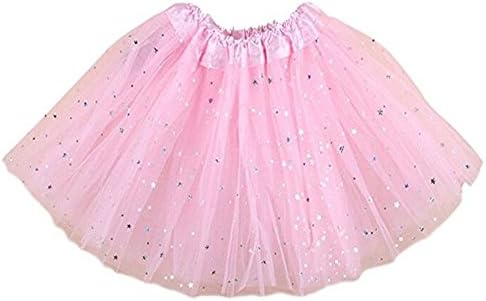JXUFUFOO Girls Sequins Tutu Skirt Layered Tulle Ballet Dance Party Dress up,Pink