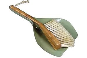 WESTCRAFT Pelle à balayette rétro années 70 avec pelle et balai, 2 pièces avec balayette et balai au design vintage, vert olive (menthe) / gris (vert)