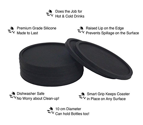 Zedtom 8er Set Untersetzer aus Silikon Glasuntersetzer für Bar, Küche – Rutschfest (Schwarz) - 3