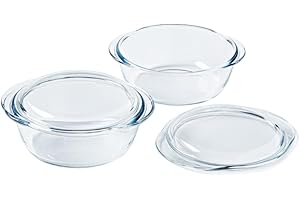 Pyrex 4 In 1 - Lot de 2 Cocottes 1L - Verre Borosilicate - Cuisson Four Façon Vapeur - Cuisine Mijotée - Compatible micro-ondes et lave-vaisselle - Made in France