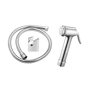 ZAP Delta Brass Health Faucet/Handheld Spray with 1.25 m Stainless Steel Tube and Wall Hook-Chrome Finish Bidet with Hose and Holder/Clutch Set