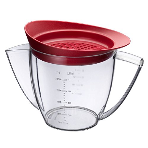 Westmark Fett-Trenn-Kanne mit Sieb-Deckel, Degraissier-Kanne, Füllvolumen: 1 Liter, Kunststoff, Transparent/Rot, 30752260