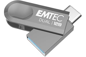 EMTEC - Pamięć USB 3.2 USB-A Type-C Dual D280 ECMMD128GD283 - dysk flash uniwersalna kompatybilność z USB 3.2 - Odtwarzanie 80 MB/s, zapis 20MB/s, Eco Design, 128GB/GB