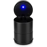 LED Işıklı Ara&ccedil; K&uuml;ll&uuml;ğ&uuml;, Kapaklı Kokusuz Tasarım, Universal Bardaklık Uyumlu, Siyah, 7x9 cm