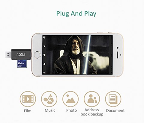3 in 1 Kartleser USB, SD & Micro SD OTG Kartenleser für iPhone, iPhone 7 , plus , iPad ,Android , Samsung, Micro USB, PC und Mac - 4