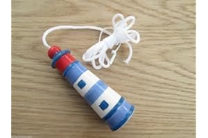 IRONMONGERY WORLD® Ceramic Bathroom Light Pull Handle with Cord Vintage Traditional Retro Old - Blue RED Lighthouse