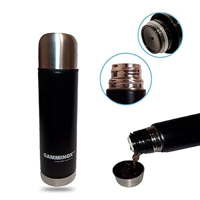 Gamminox Thermos café da 500 ML en Acier Inoxydable à Double paroi, Bouteille sous Vide pour Le thé et Le café, Couleur Chaude et Froide, Chrome/Noir