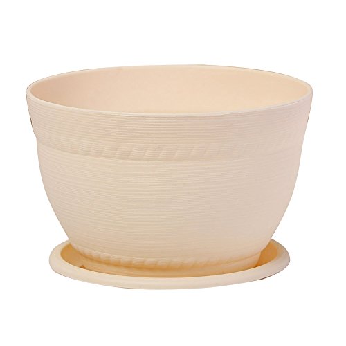 Preisvergleich Produktbild Anqeeso Blumentopf, Kunststoff, Kreis Blumentöpfe Pflanzgefäße mit Untertasse Palette des Frischen Setzlinge Töpfe für Home Office Dekoration, Beige, S