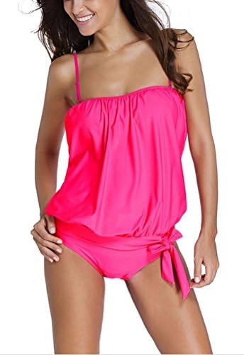 SunIfSnow Women Solid Black Rose Bandeau Tankini With Triangular Briefs L