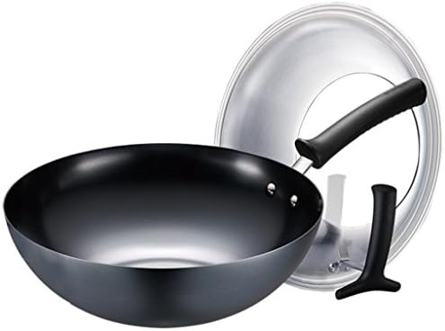 LINGZHIGAN Professional Chef Cookware Iron Wok Non-stick Pan No Coating Does Not Rust Caliber 30m 12 In Black