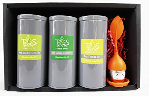 New! Royal Chinese Loose Leaf Selection with Tea Strainer Set (Jasmine, Lapsang Souchong, Biluochun Tea)