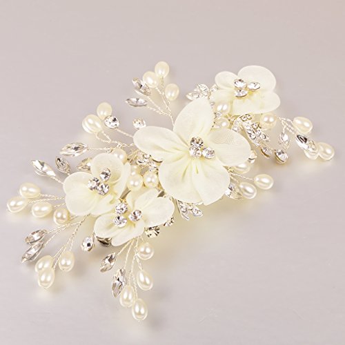 MagiDeal Kristall Haarclips – Perlen Haarklammer – Blumen Haarspangen – Braut Kopfstück – Hochzeit Haarschmuck - 4