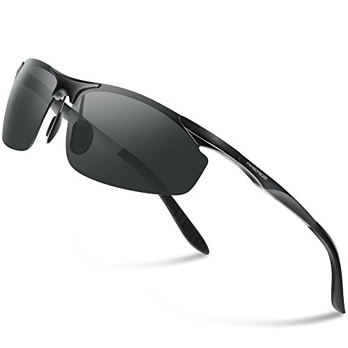 PAERDE Gafas de sol deportivas polarizadas para hombre con ultraligero y marco de metal irrompible PA03 8179 (Negro)