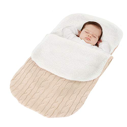 Preisvergleich Produktbild Fußsack Kinderwagen Baby Schlafsack Strickend Winter Buggy Babyschale Winterfußsack (Beige)