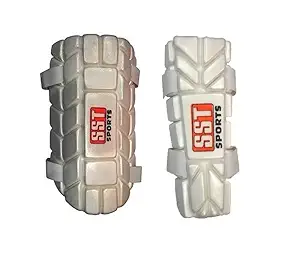 SST Cricket Mens Elbow + Thigh Safety Guard/Pad, Moulded Combo(White, Standard Size) Cricket Guard Combo (White) for Boys